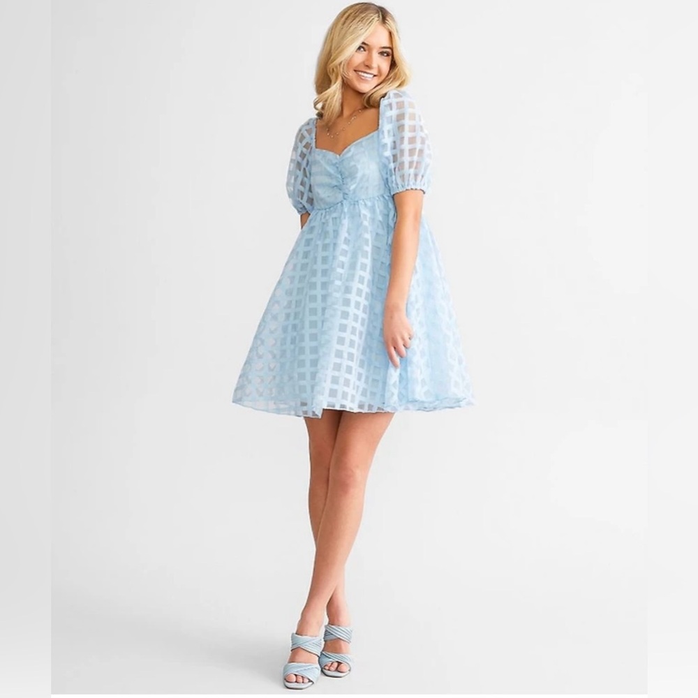 Allison & Kelly Light Blue Checkered Mini Dress Size M